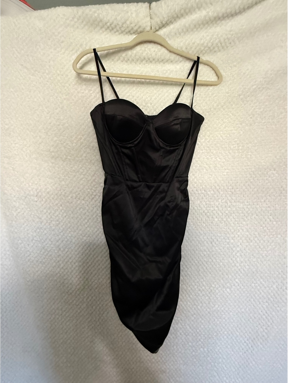 SHEIN Black Satin Ruched Bodycon Dress with Spaghetti Straps Size L